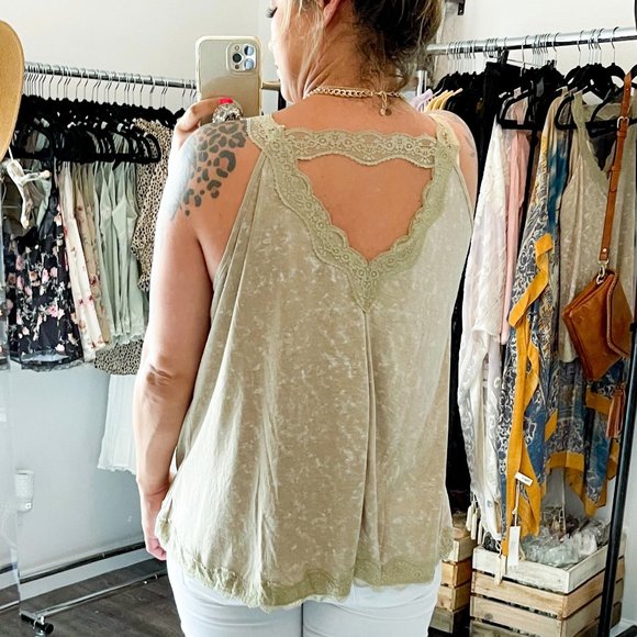 TAN Flowy Vintage Wash Lace Tank Tops - Picture 4 of 6